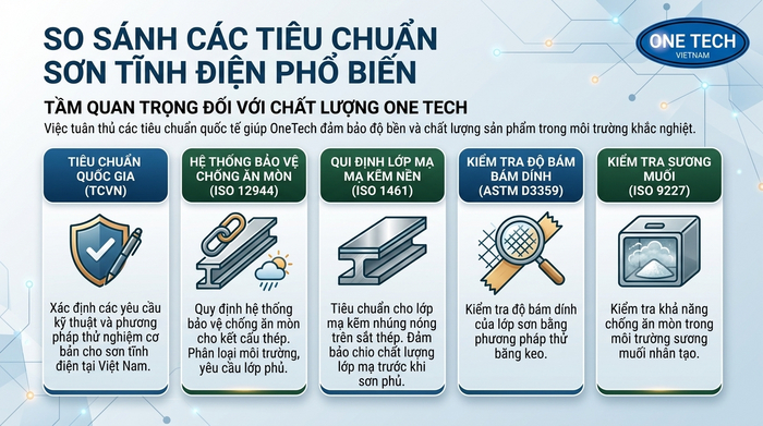 Các tiêu chuẩn sơn tĩnh điện thường đối chiếu tại Cần Thơ Bảng so sánh các tiêu chuẩn thường dùng trong kiểm tra sơn tĩnh điện