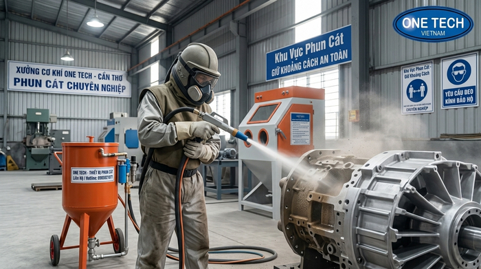 Phun cát tẩy sơn tĩnh điện cho cấu kiện kim loại tại Cần Thơ