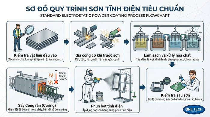 Quy trình sơn tĩnh điện đạt chuẩn tại Cần Thơ Sơ đồ các bước trong quy trình sơn tĩnh điện đạt chuẩn