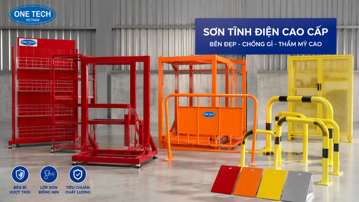 Mẫu màu sơn tĩnh điện đỏ cam vàng nổi bật cho sản phẩm cơ khí tại Cần Thơ