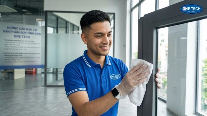 Bảo dưỡng khung nhôm kính sau sơn tĩnh điện Vệ sinh và bảo dưỡng sau sơn tĩnh điện cho khung nhôm kính